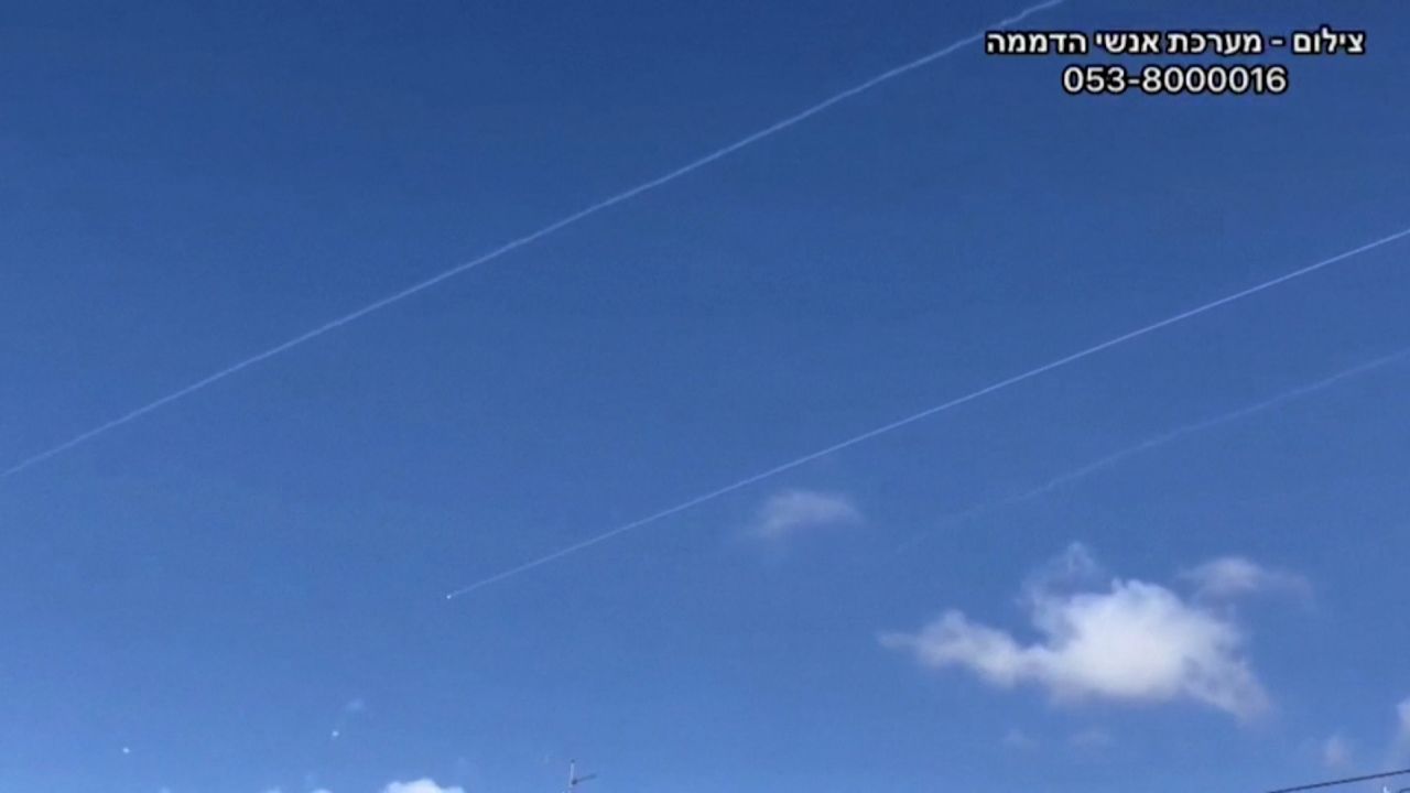 Trails from rockets can be seen over the skies of northern Israel in this video screengrab, as authorities raised concerns over increased tensions between Israel and Lebanon.