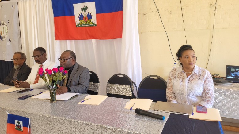 From left to right: Pasteur Briol Dorcé, professors Pierre Robert Auguste, Bénédique Paul and Youdeline Chérizard Joseph speaking on the panel of the Patriotic Congress at the Public University of Gonaïves on June 13, 2025. Photo by Onès Joseph for The Haitian Times.