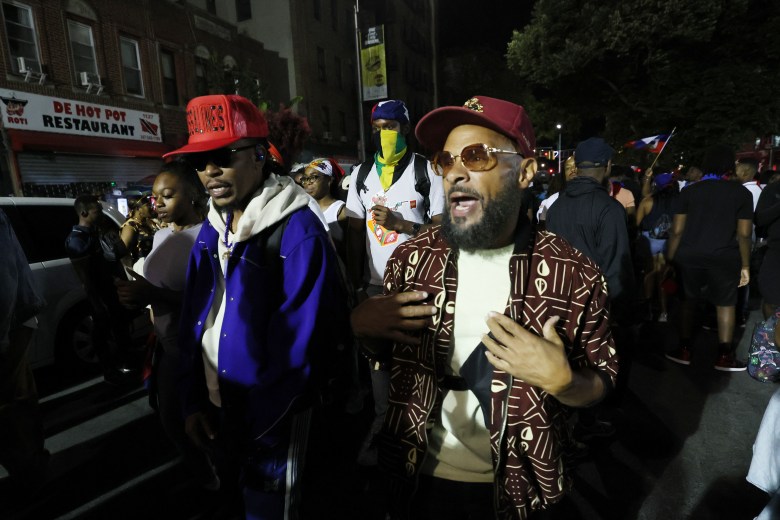 Bennchoumy of rap duo Audio Alchemi and Okai, who recently released “Rekolte” with DJ Sabine Blaizin, were among the revelers following Plezi Rara jouvert morning. Photo by Bill Farrington