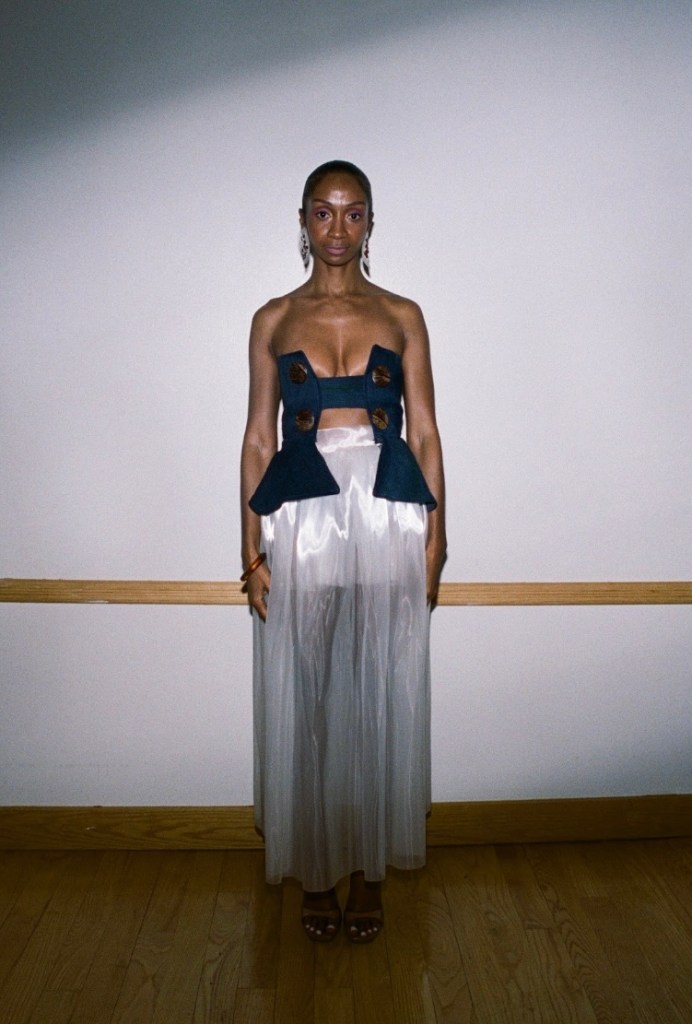 Models wear pieces from Naika Colas' ten-piece capsule collection, "The Remembering," at Parsons School of Design on May 30, 2026. Photo courtesy of Jonathan Courchesne.
